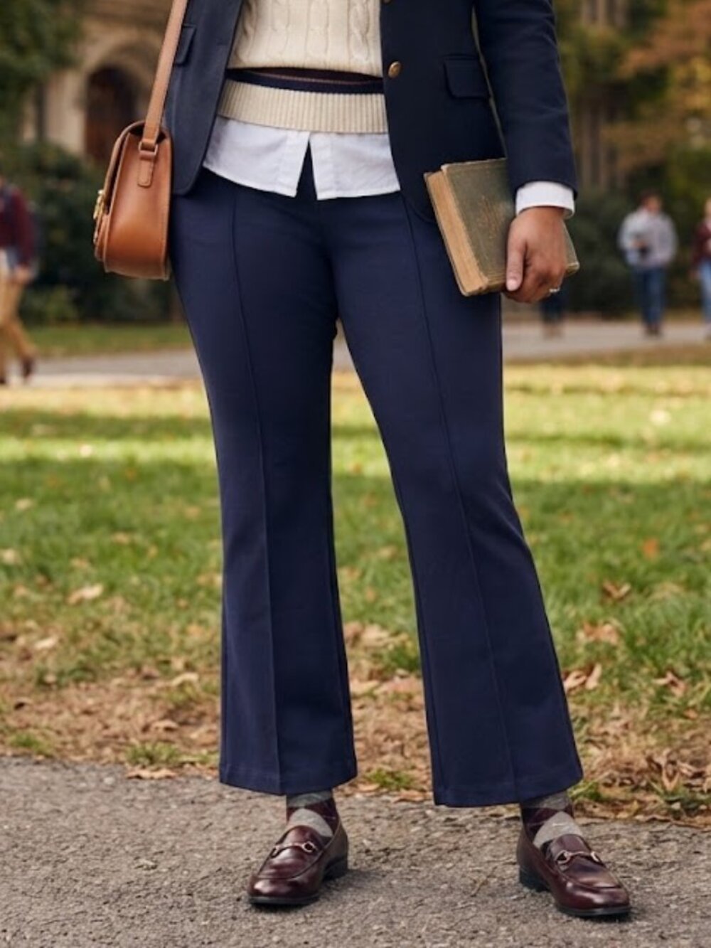 GAP Navy Blue Pull-On Flare Pants S 14 Mid Rise Front Seam Knit Trousers Flare